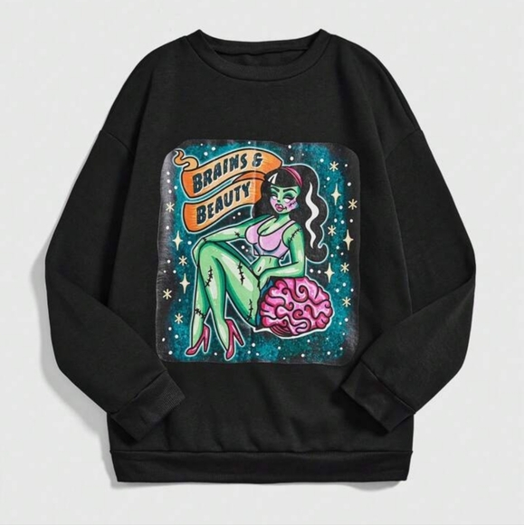 ROMWE TarrynAnnIllustration Figure & Letter Graphic Drop Shoulder Sweatshirt - Picture 1 of 7
